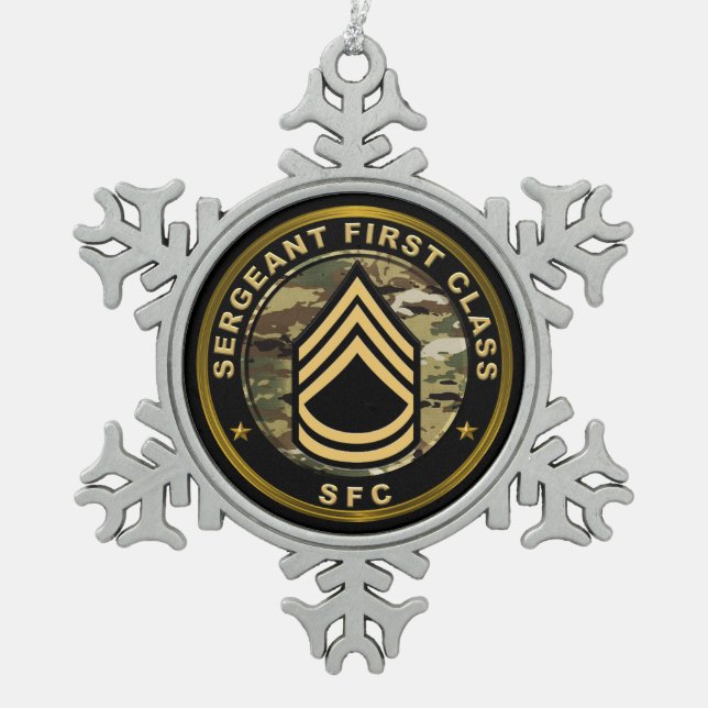 Stabsfeldwebel SFC  Schneeflocken Zinn-Ornament (Vorderseite)