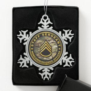 Stabsoffizier Armee Nicht in Auftrag gegeben Offiz Schneeflocken Zinn-Ornament