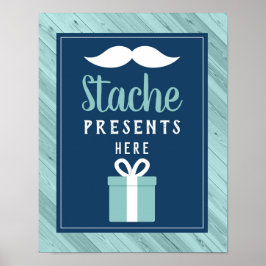 Stache präsentiert hier Zeichen, Blau und Aqua Poster