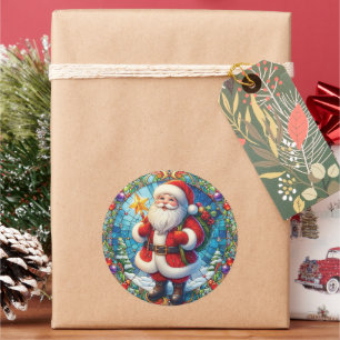 Stached Glass Santa Claus Runder Aufkleber