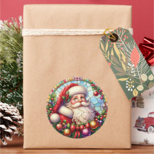 Stached Glass Santa Claus Runder Aufkleber