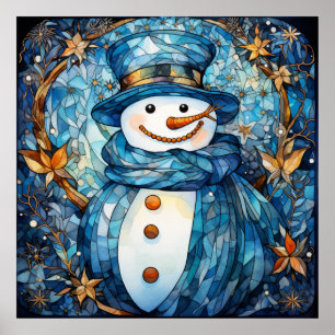 Stached Glass Snowman Poster
