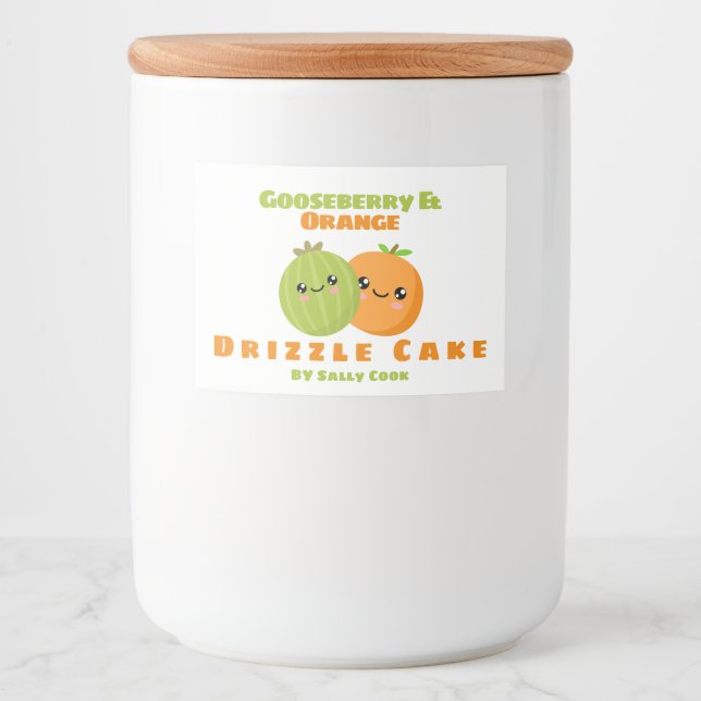 Stachelbeere und orangefarbener Tropfkuchen Lebensmitteletikett (Vorderseite)