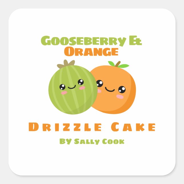 Stachelbeere und orangefarbener Tropfkuchen Quadratischer Aufkleber (Vorderseite)