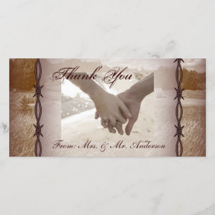 Stacheldraht-Western-Landhochzeit danken Ihnen Dankeskarte