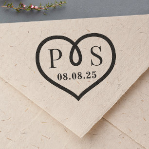 Stacheldrahtrahmen-Herz-Hochzeitsinitialen-Monogra Permastempel