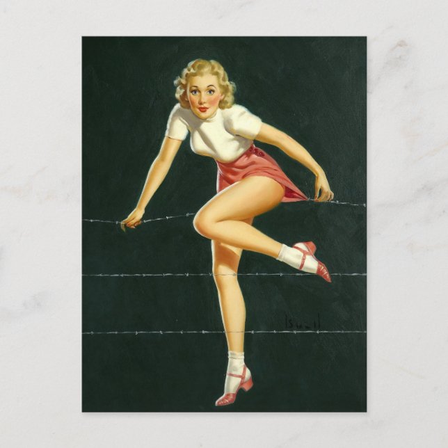 Stacheldrahtzaun PinUp Postkarte (Vorderseite)
