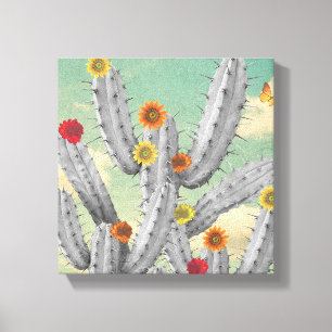 Stachelige Kaktus Blumen Collage Kunst Leinwanddruck