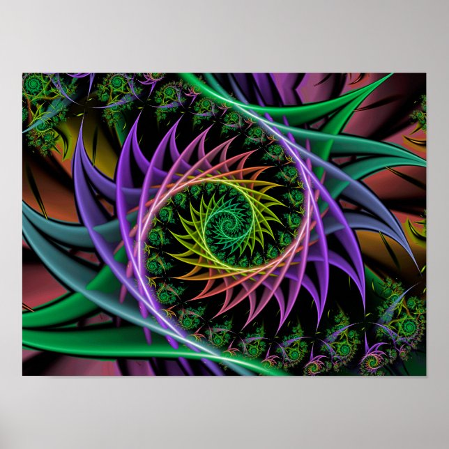 Stachelige Spiralwirbel-Abstrakt-Blumen-Fraktal-Ku Poster (Vorne)