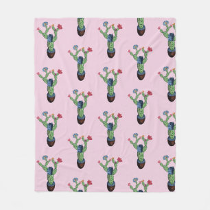Stacheliger Kaktus mit Blumen Fleecedecke