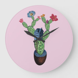 Stacheliger Kaktus mit Blumen Große Wanduhr