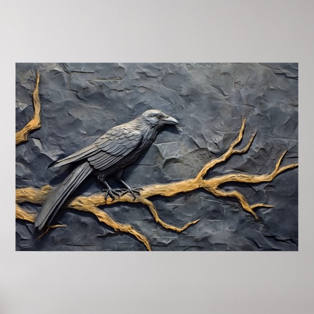 Stachelraven in Basrelief auf Tonschiefer Poster (Vorne)