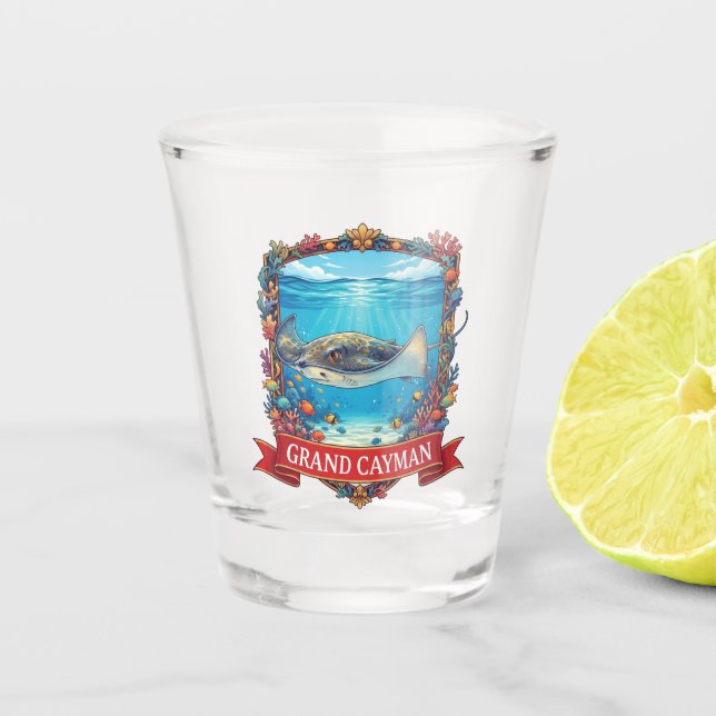 Stachelrochen in Grand Cayman Reise Schnapsglas (Vorderseite)