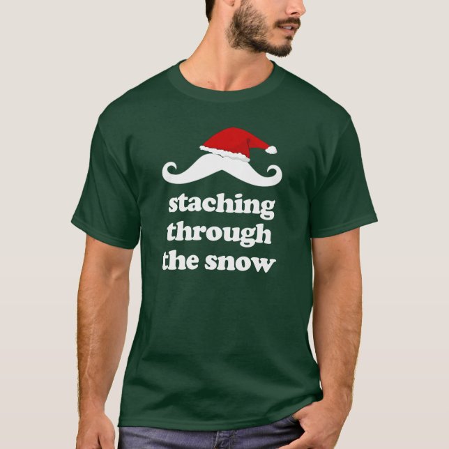 Staching durch das lustige mustach Weihnachten des T-Shirt (Vorderseite)