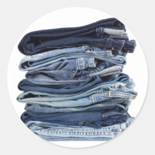 Stack der blauen Jeans Runder Aufkleber