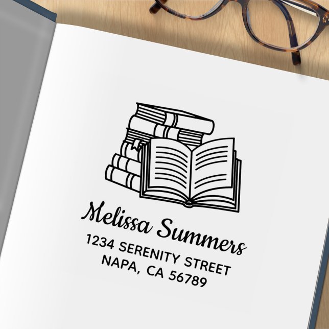 Stack of Books and Open Book Address Gummistempel (Von Creator hochgeladen)