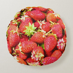 "Stack of Strawberries Fruit" Niedliches Foto. Jet Rundes Kissen