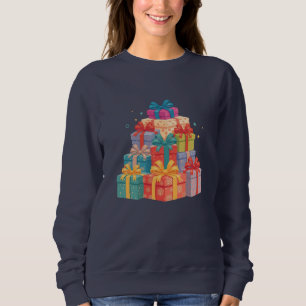 Stack of Wrapped Christmas Gifts – Festive Holiday Sweatshirt
