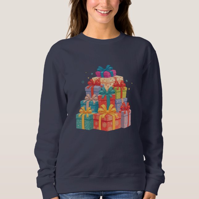 Stack of Wrapped Christmas Gifts – Festive Holiday Sweatshirt (Vorderseite)