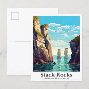 Stack Rocks Pembrokeshire Reise Illustration Postkarte