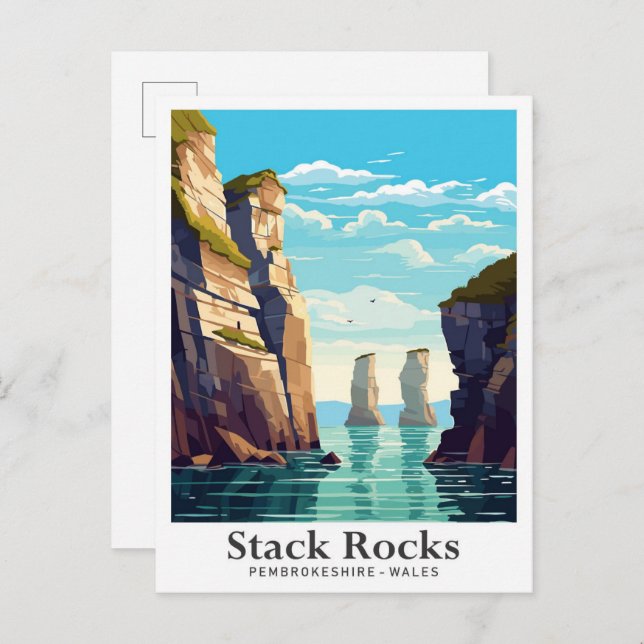 Stack Rocks Pembrokeshire Reisevorführung Postkarte (Vorne/Hinten)
