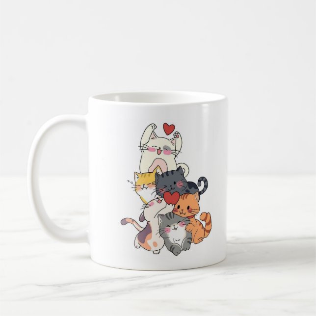 Stacked Cartoon Cats Mug Kaffeetasse (Links)