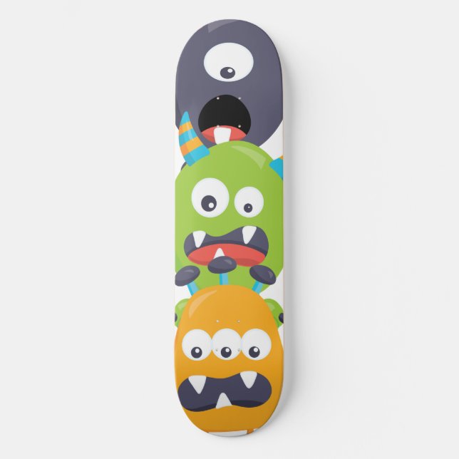 Stacked Monsters Orange Green Black Kids  Skateboard (Vorderseite)