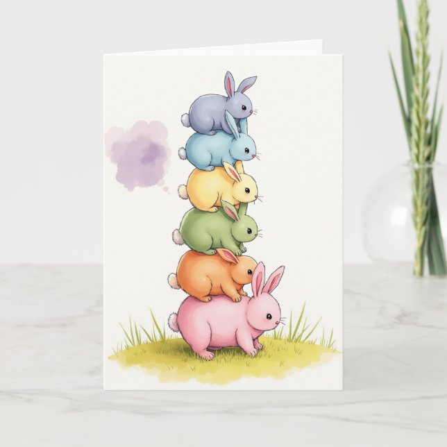 Stacked Pastel Bunnies Card Karte (Vorderseite)