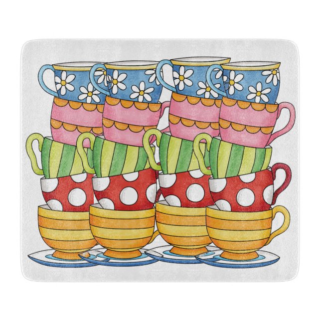 Stacked Teacups Teatime Illustration Schneidebrett (Vorderseite)