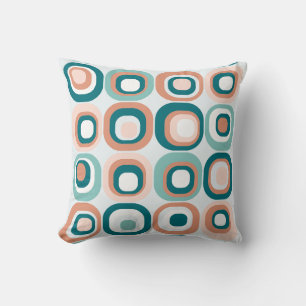 Stacks Mid Century Mod Aquamarin, Peach Kissen