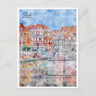 Stade Germany vintage travel watercolor Postkarte
