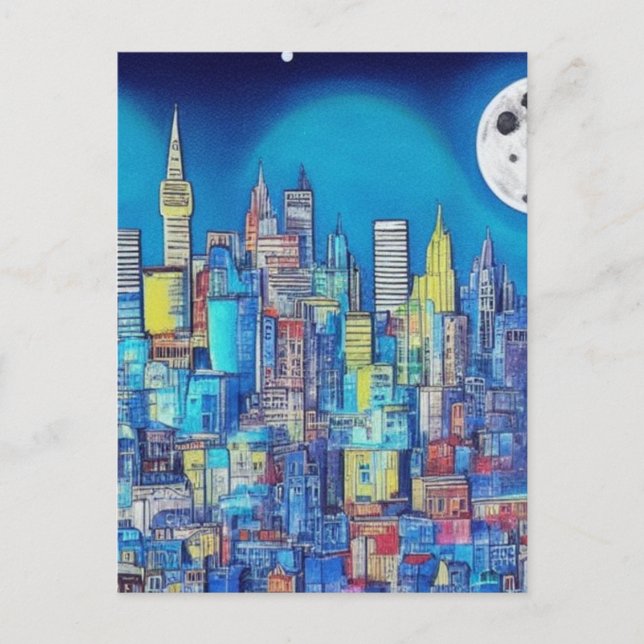 Stadt am Abend A.I. arbeiten nur für Sie. Postkarte (Vorderseite)