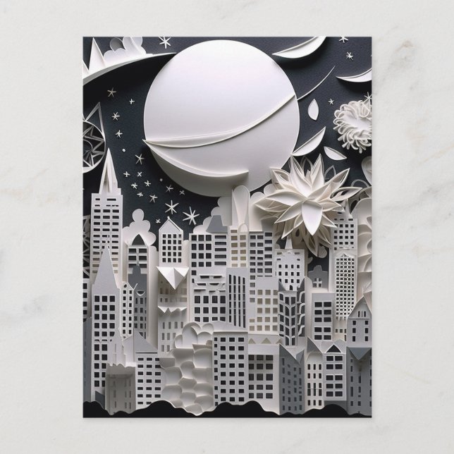 Stadt am nächtlichen Hintergrund der Landschaft Postkarte (Vorderseite)