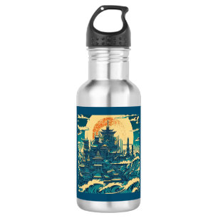 Stadt Atlantis 2 - Holzschnitt Edelstahlflasche