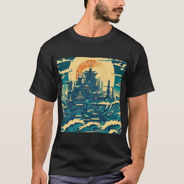 Stadt Atlantis 2 - Holzschnitt T-Shirt (Vorderseite)