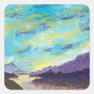 Stadt auf den Hügeln Quadratischer Aufkleber