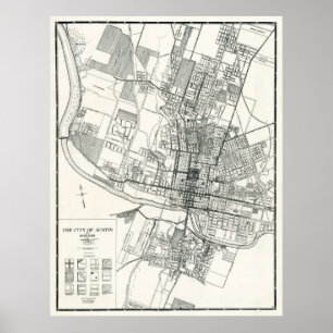 STADT AUSTIN, TEXAS MAP 1925 POSTER