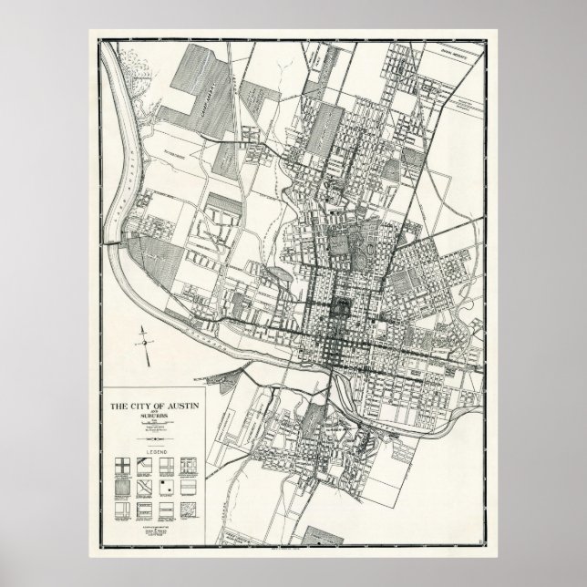 STADT AUSTIN, TEXAS MAP 1925 POSTER (Vorne)