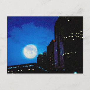 Stadt bei Nacht mit Mond Postkarte