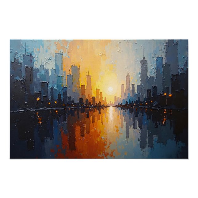 Stadt bei Sonnenuntergang Poster (Vorderseite)