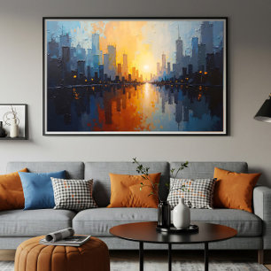 Stadt bei Sonnenuntergang Poster