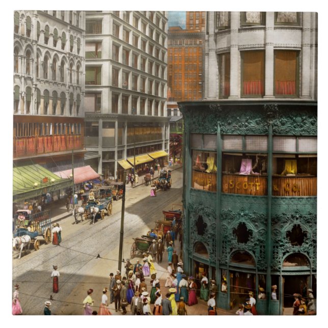 Stadt - Chicago IL - Hustle and Bustle 1907 Fliese (Vorderseite)