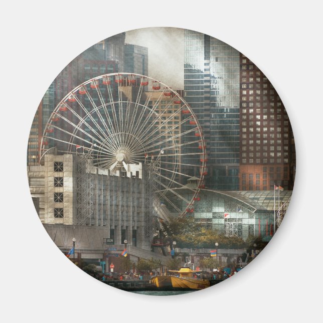 Stadt - Chicago, IL - Luftdruck Magnet (Vorne)