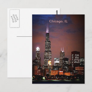 Stadt Chicago Illinois Night Skyline Postkarte
