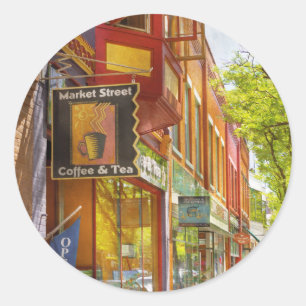 Stadt - Corning NY - Market Street Coffee & Tea Runder Aufkleber