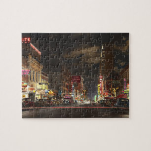 Stadt - Dallas TX - Elm Straße in der Nacht 1941 Puzzle