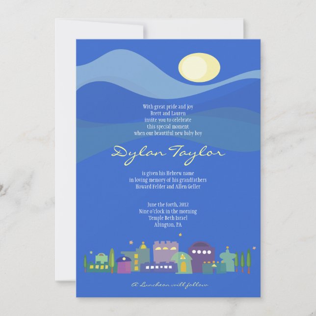 Stadt David Jewish Baby Naming Invitation Hebrew Einladung (Vorderseite)