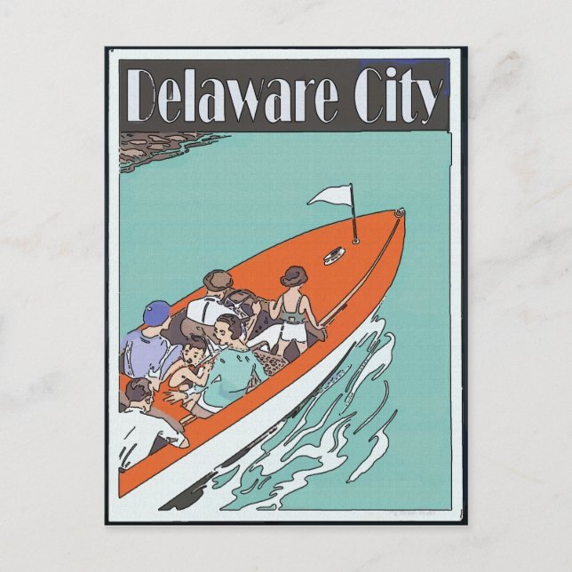 Stadt Delaware, Bootsfahrt, Vintager Stil Postkarte (Vorderseite)