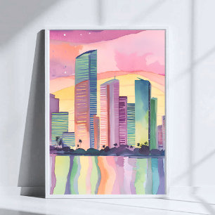 Stadt der Farben Miami Florida Aquarell-Skyline Poster