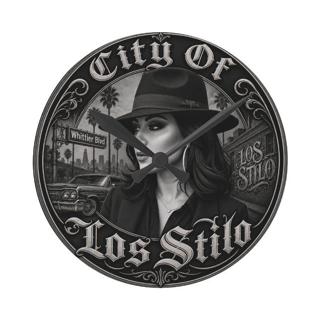 Stadt der Los Stilo  Runde Wanduhr (City of Los Stilo Round Clock)
